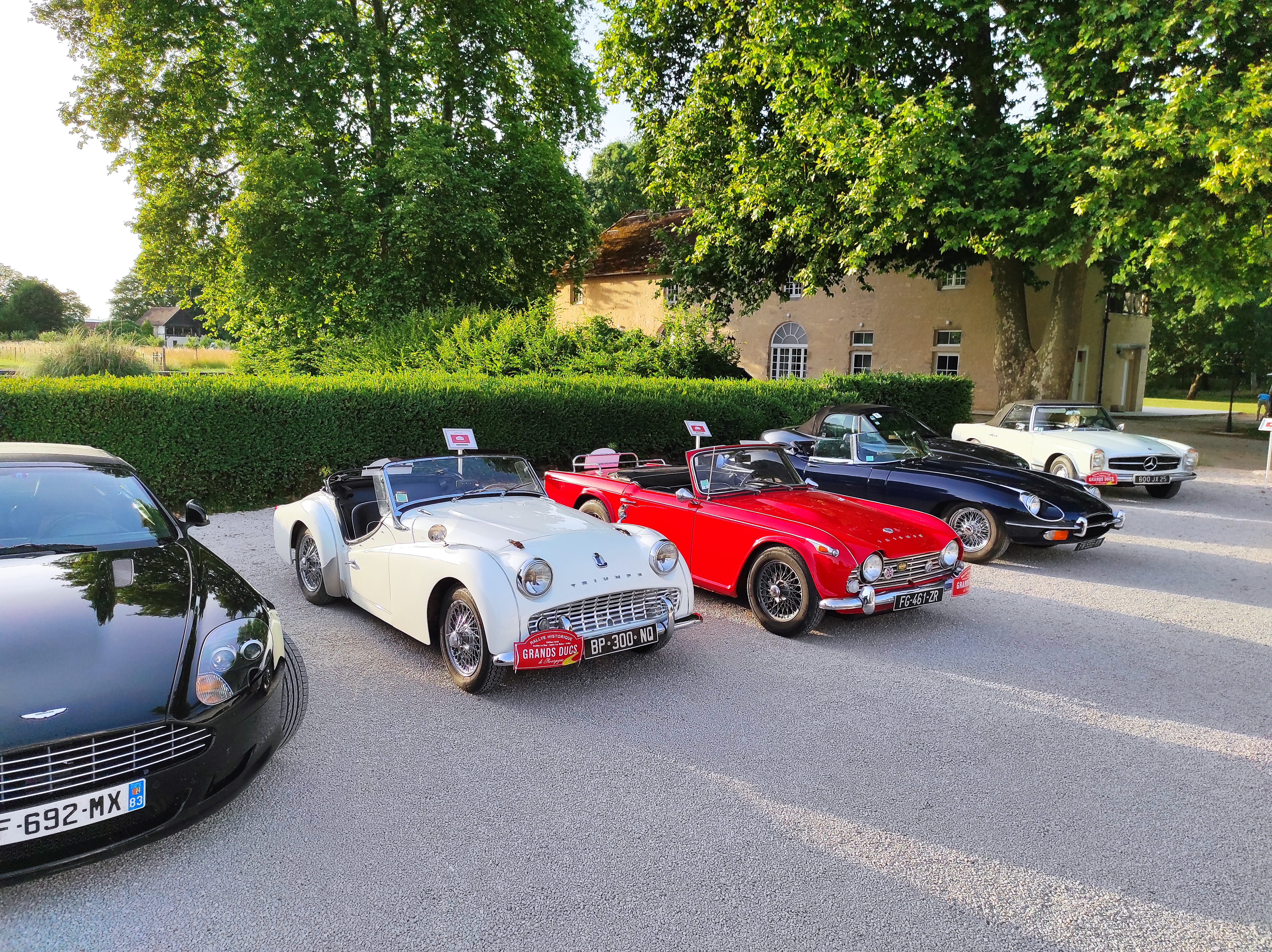 Collection de voiture de collection devant un hôtel particulier de Bourgogne